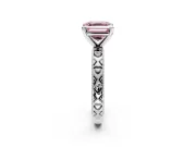 Solitaire Engagement Ring Setting for Fancy Pink Asscher Cut Center with XO Engraved Band and Prong Head in Platinum