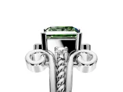 Solitaire Engagement Ring Setting for Fancy Green Princess Cut Center with Twisted Band and Scroll Prong Head in Platinum
