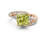 Solitaire Engagement Ring Setting for Fancy Yellow Princess Cut Center with Pave Bypass Twist Band and Prong Head in Rose Gold