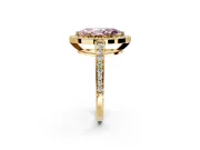Bezel-Framed Halo Engagement Ring Setting for Fancy Pink Marquise Center with Pave Band and Prong Head in Yellow Gold