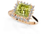 Starburst Halo Engagement Ring Setting for Fancy Yellow Princess Cut Center with Thin Round-Wire Band and Prong Head in Rose Gold