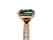 Solitaire Engagement Ring Setting for Fancy Green Asscher Cut Center with Milgrain-Edged Pave Band and Prong Head in Rose Gold