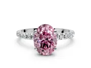 Solitaire Engagement Ring Setting for Fancy Pink Oval Center with Micro Pave Band and Prong Head in White Gold