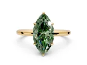 Low-Set Solitaire Engagement Ring Setting for Fancy Green Oval Center with Thin Plain Band and Prong Head in Yellow Gold