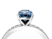 Milgrain Pave Engagement Ring Setting for Fancy Blue Emerald Cut Center with Accent Band and Prong Head in White Gold