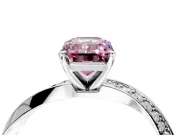 Side Accent Engagement Ring Setting for Fancy Pink Emerald Cut Center with Accent Shoulders and Prong Head in White Gold