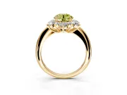 Small-Accent Cluster Halo Engagement Ring Setting for Fancy Yellow Round Cut Center with Plain Band and Prong Head in Yellow Gold