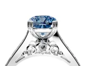 Solitaire Engagement Ring Setting for Fancy Blue Cushion Cut Center with Channel Band and Double Claw Prong Head in Platinum