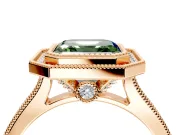 Halo Engagement Ring Setting for Fancy Green Asscher Cut Center with Milgrain Pave Band and Bezel Head in Rose Gold