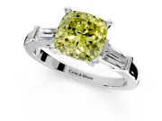 3 Stone Engagement Ring Setting for Fancy Yellow Cushion Cut Center with Channel Baguette Accents and Prong Head in White Gold