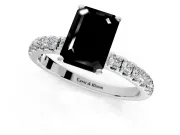 Open Basket Engagement Ring Setting for Fancy Black Emerald Cut Center with Pave Band and Prong Head in Platinum