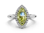 Halo Engagement Ring Setting for Fancy Yellow Marquise Center with Tapered Plain Band and Prong Head in White Gold