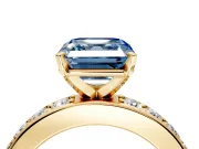 Solitaire Engagement Ring Setting for Fancy Blue Asscher Cut Center with Channel-Set Accents and Prong Head in Yellow Gold