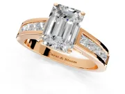 Solitaire Engagement Ring Setting for Emerald Cut Center with Princess Cut Channel Band and Prong Head in Rose Gold