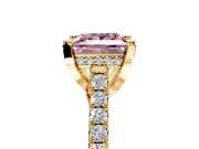 Solitaire Engagement Ring Setting for Fancy Pink Princess Cut Center with Widening Pave Band and Claw Prong Head in Yellow Gold