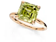 Low-Set Solitaire Engagement Ring Setting for Fancy Yellow Asscher Cut Center with Thin Plain Band and Prong Head in Rose Gold