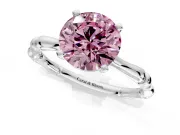 Solitaire Engagement Ring Setting for Fancy Pink Round Cut Center with Bamboo Band and Prong Head in Sterling Silver