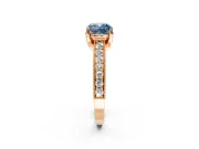 Solitaire Engagement Ring Setting for Fancy Blue Cushion Cut Center with Milgrain-Framed Pave Band and Prong Head in Rose Gold