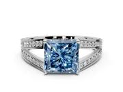 Split Shank Engagement Ring Setting for Fancy Blue Princess Cut Center with Pave Split Shank and Prong Head in Platinum