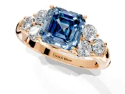 Cluster Engagement Ring Setting for Fancy Blue Asscher Cut Center with Round Cut Accent Frame and Prong Head in Rose Gold