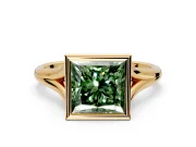 Solitaire Engagement Ring Setting for Fancy Green Princess Cut Center with V Split Shank and Bezel Head in Yellow Gold