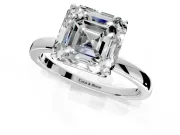 Solitaire Engagement Ring Setting for Asscher Cut Center with Thin Rounded Plain Band and Prong Head in Platinum