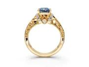 Solitaire Engagement Ring Setting for Fancy Blue Radiant Cut Center with Filigree Accent Basket and Prong Head in Yellow Gold