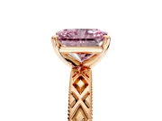 Solitaire Engagement Ring Setting for Fancy Pink Radiant Cut Center with Milgrain X Pattern Band and Prong Head in Rose Gold