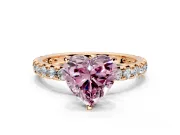 Solitaire Engagement Ring Setting for Fancy Pink Heart-Shaped Center with Shared-Prong Accents and Prong Head in Rose Gold