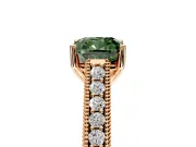 Solitaire Engagement Ring Setting for Fancy Green Cushion Cut Center with Engraved Pave Band and Prong Head in Rose Gold