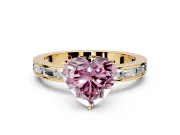 Solitaire Engagement Ring Setting for Fancy Pink Heart-Shaped Center with Channel Baguette Band and Prong Head in Yellow Gold