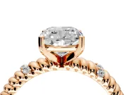 Rope Engagement Ring Setting for Cushion Cut Center with Accent Shoulders and Prong Head in Rose Gold