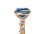Cluster Engagement Ring Setting for Fancy Blue Asscher Cut Center with Round Cut Accent Band and Prong Head in Rose Gold