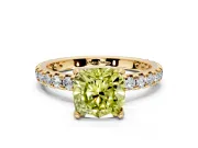 Solitaire Engagement Ring Setting for Fancy Yellow Cushion Cut Center with Shared-Prong Accents and Prong Head in Yellow Gold