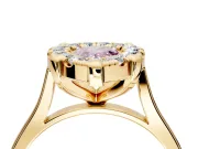 Single Halo Engagement Ring Setting for Fancy Pink Pear-Shaped Center with Corner Claws, Plain Band and Prong Head in Yellow Gold