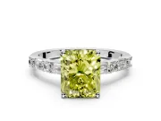 Baguette Engagement Ring Setting for Fancy Yellow Radiant Cut Center with Alternating Bar-Set Band and Prong Head in White Gold