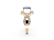 Halo Engagement Ring Setting for Fancy Blue Princess Cut Center with Pave Infinity Twist Band and Prong Head in Rose Gold