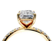 Solitaire Engagement Ring Setting for Radiant Cut Center with Micro Pave Band and Prong Head in Yellow Gold