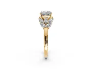 Leaf Cluster Engagement Ring Setting for Cushion Cut Center with Marquise Accents and Prong Head in Yellow Gold