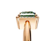 Halo Engagement Ring Setting for Fancy Green Princess Cut Center with Tapered Plain Band and Prong Head in Rose Gold