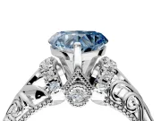 Solitaire Engagement Ring Setting for Fancy Blue Heart-Shaped Center with Filigree Accent Basket and Prong Head in Sterling Silver