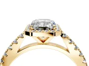 Halo Engagement Ring Setting for Emerald Cut Center with Full Pave Band and Prong Head in Yellow Gold