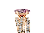 Solitaire Engagement Ring Setting for Fancy Pink Oval Center with Woven 3-Strand Pave Band and Prong Head in Rose Gold