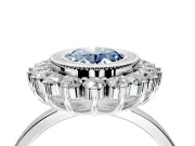 Halo Engagement Ring Setting for Fancy Blue Oval Center with Milgrain Bezel Rim, Plain Band and Prong Head in Platinum