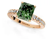 Solitaire Engagement Ring Setting for Fancy Green Radiant Cut Center with Single Row Accent Band and Prong Head in Rose Gold
