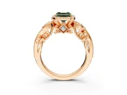 Milgrain Halo Engagement Ring Setting for Fancy Green Asscher Cut Center with Shoulder Bezels and Prong Head in Rose Gold