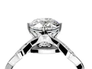 Solitaire Engagement Ring Setting for Oval Center with Accented Twist Band and Leaf Prong Head in Platinum