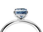 Low-Set Solitaire Engagement Ring Setting for Fancy Blue Princess Cut Center with Thin Plain Band and Prong Head in Platinum