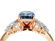 Leaf Cluster Engagement Ring Setting for Fancy Blue Emerald Cut Center with Marquise Accents and Prong Head in Rose Gold