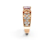 Pave Engagement Ring Setting for Fancy Pink Princess Cut Center with Curved Accent Rows, Openwork and Prong Head in Rose Gold